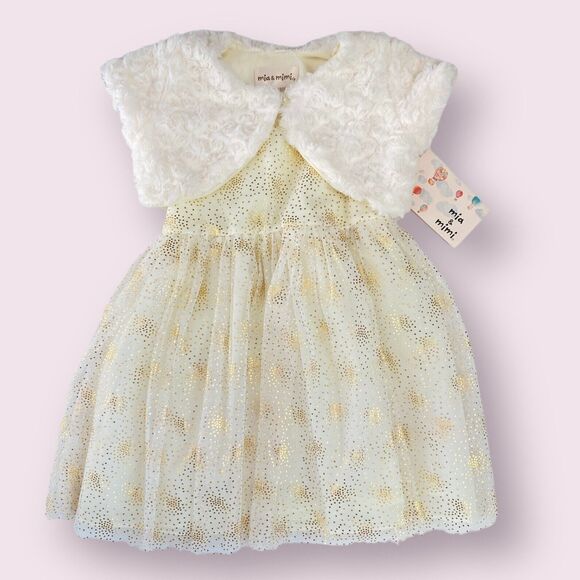 MIA AND MIMI Special Occasion Toddler Dress 24 Months Tulle Lined Ivory Gold - Picture 1 of 13
